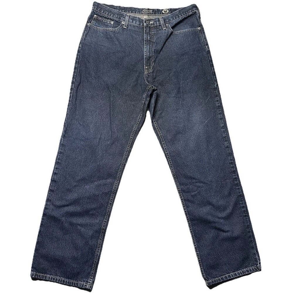 Arrow Blue Jean Co Mens 36x32 Straight Leg Jeans Blue Dark Wash Denim EUC
